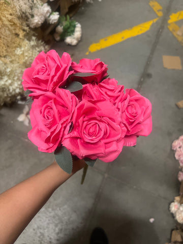 New Rose Hot Pink 7 head Empress Roses Artificial Flower large sweet rose