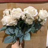 Natural cream (Ivory) Artificial Diamond Rose Bunch 10 head