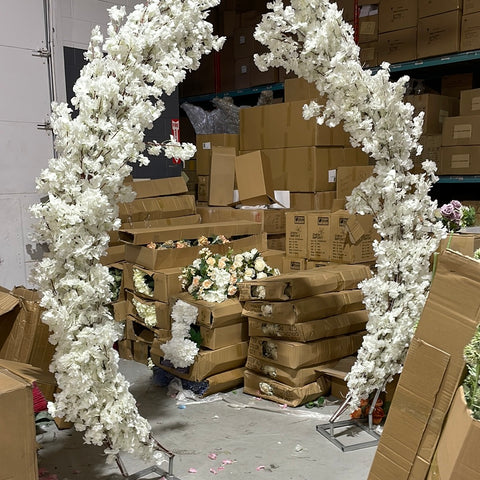 WHITE cherry blossom Flower Metal Backdrop Stand Round Arch pair of 2 croissant stand