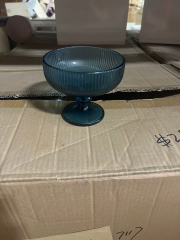 Blue Vintage striped coupe cocktail drinking Glass crystal look
