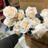 Natural cream (Ivory) Artificial Diamond Rose Bunch 10 head