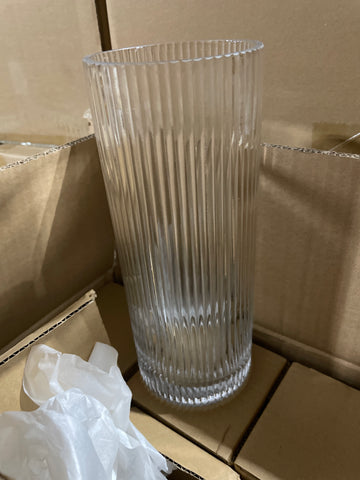 Striped Glass 4”x10” h Cylinder Vase Clear XDCH1025