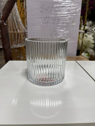 Striped Glass 5”x5”h Cylinder Vase Clear XDCH
