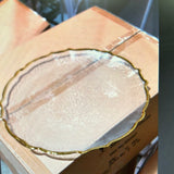 12.5" Clear flower Glass Charger clear with gold band opaque
