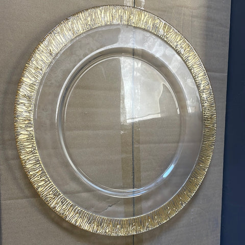 Wide band 12.5" Clear Glass Charger Plate gold rim thick band spotted
