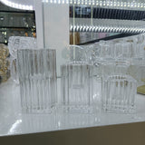 New set of 3 Glass crystal pillar CANDLEHOLDER  candle holder striped vertical line ripple
