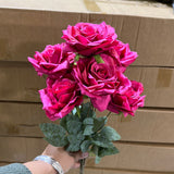 Artificial Flower Rose Bunch 9 head Hot pink