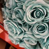 Artificial Flower Rose Bunch with leaf 18 head turquoise