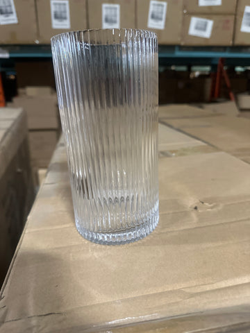Striped Glass 4”x8”h Cylinder Vase Clear XD