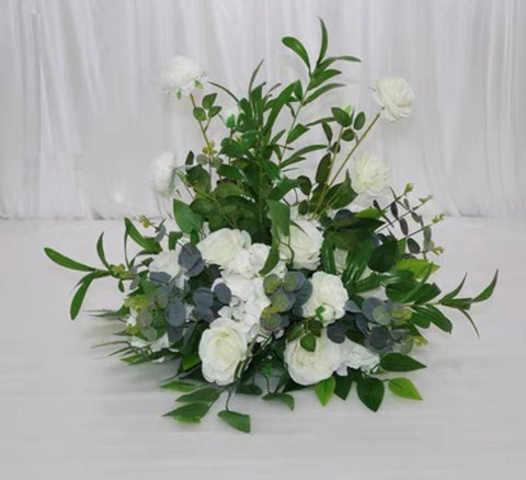 Artificial Flower Rose Hydrangea Arrangement Cream white olive New forest theme small tabletop