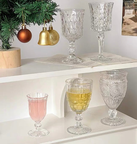 Vintage sunflower drinking Glass 300ml crystal look drinkware(CLEAR Goblet)