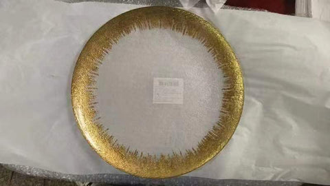 Radiant 12.5" Clear Glass Charger Plate gold rim thick band spotted foil