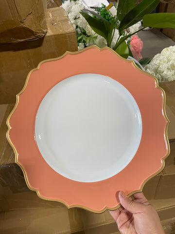 Acrylic flower Charger Plate coral pink and Gold
