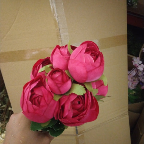 Hot Pink Silk flower Ranunculus bunch artificial wedding decor (M)