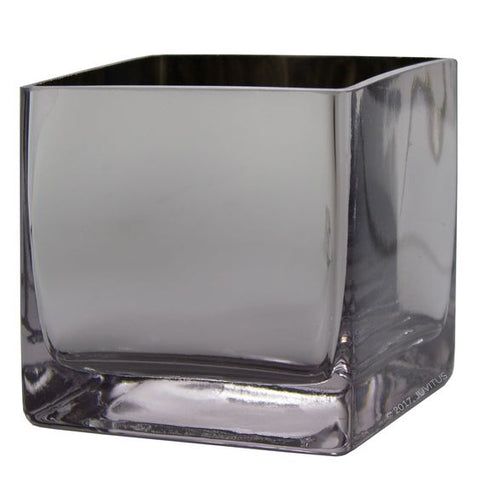 Solid SILVER 4" CUBE VASE Glass Vase clear bottom