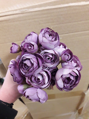 Purple Ranunculus bunch artificial wedding decor (6xMini Silk flower)