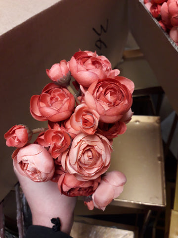 Coral ranunculus bunch wedding decor (6xMini Silk flower)coral