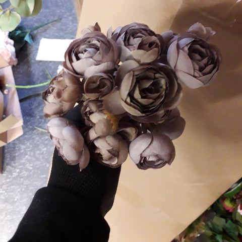 Dusty grey 6xMini Silk flower Ranunculus bunch artificial wedding decor