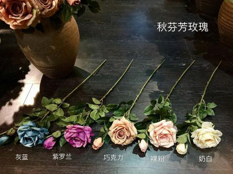 Artificial Flower Single Stem Fall Rose bouquet material (Cream (rightmost)) -STE10 - Richview Glass Wedding Supplies