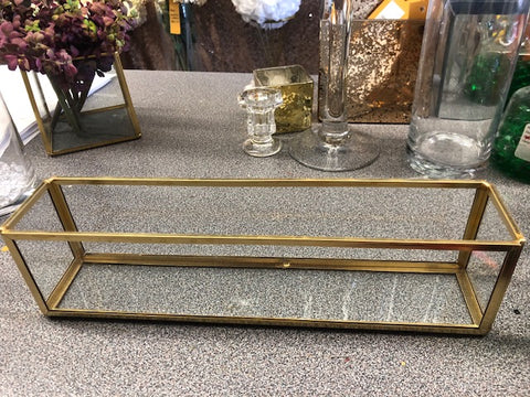 Geometric 12”x2.5”x3”h vase Planter Glass Candleholder vase (Gold) Long & low