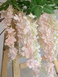 ARTIFICIAL FLOWER HANGING FLOWER LONG GARLAND WISTERIA  (blush) ART1-12 - Richview Glass Wedding Supplies