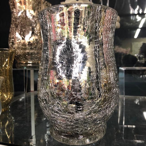 Crackled Silver New Hurricane vase 7"Hx5" - Viva La Rosa