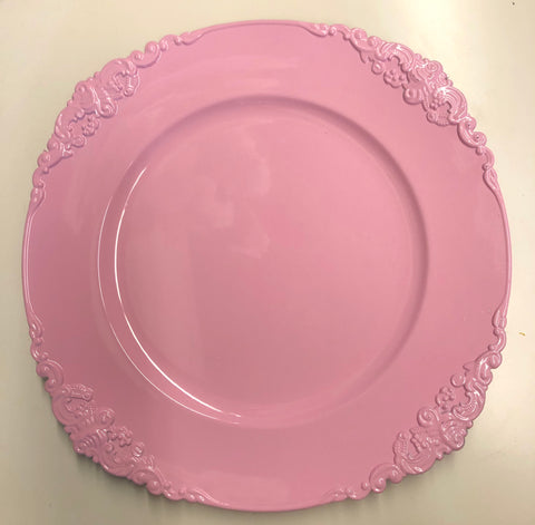 Pink Charger Plate Acrylic Classic Flower pattern