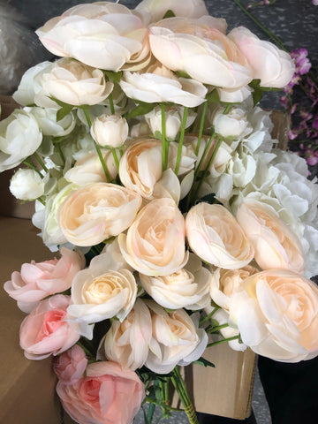 Blush (2 head 2 buds)Single stem Ranunculus artificial flower