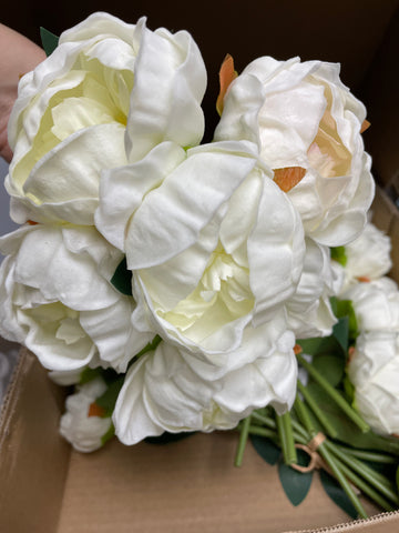 6x Peony Bunch Real Touch Flower (White) PEO2