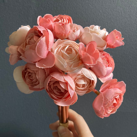 Mixed Pink Dusty ranunculus bunch wedding decor (6xMini Silk flower)coral