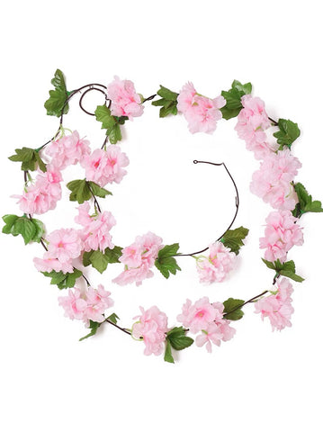 Green leaf Garland with pink flower wedding greenery 2.2m