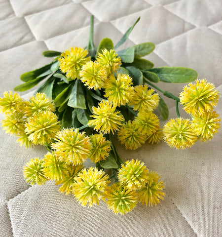 Yellow Ball Thistle Bunch Artificial Flower 7 Stem bunch