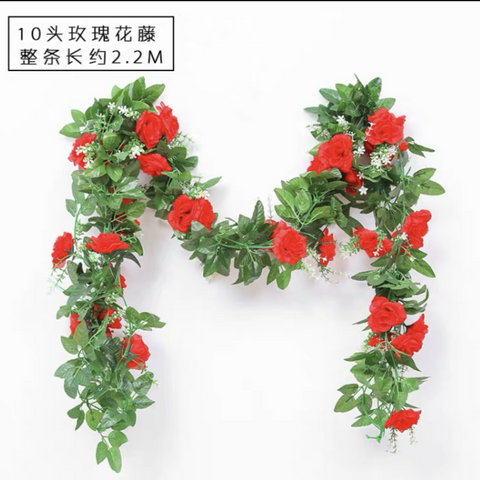 Green Garland with red flower wedding greenery 2.2m