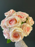 Bobi 9 head Blush light Pink center Rose bunch