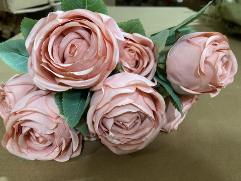 Artificial Rose 9 Head Bunch Dusty Coral GEM