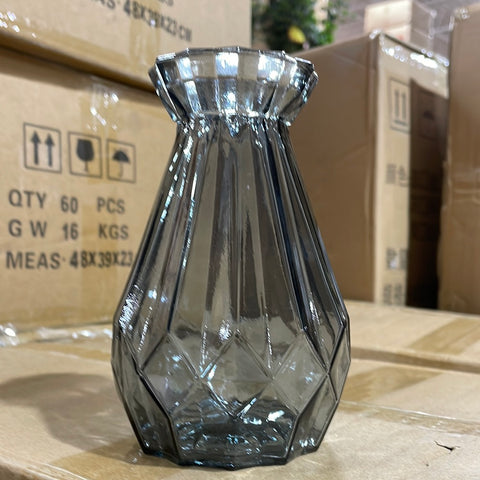 Small Smoky Diamond Bud Vase Glass
