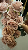 Peach skin dusty pink mauve Artificial Diamond Rose Bunch 10 head