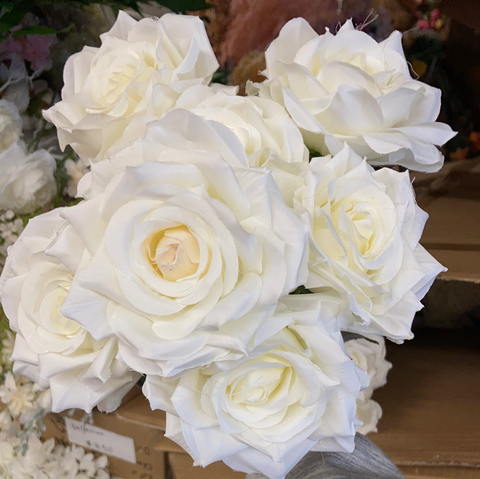 Artificial Flower Rose Bunch 9 head Cream