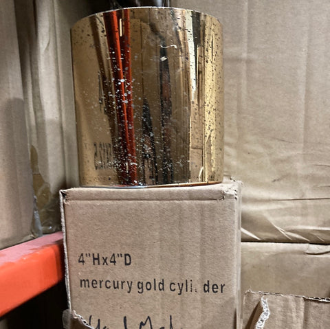 Handmade Mercury Gold Wedding Centrepiece (4") Cylinder Glass Vase