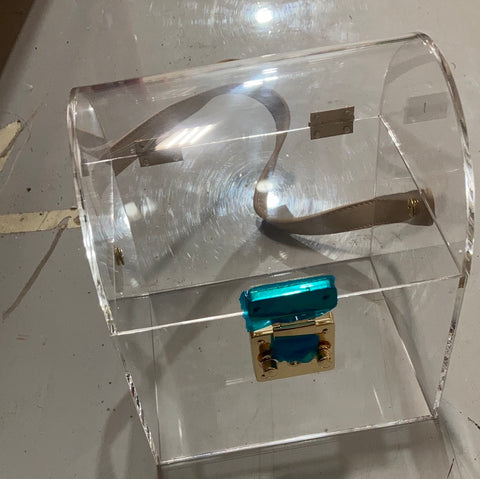 Round Acrylic box with leather strap bridesmaids gift