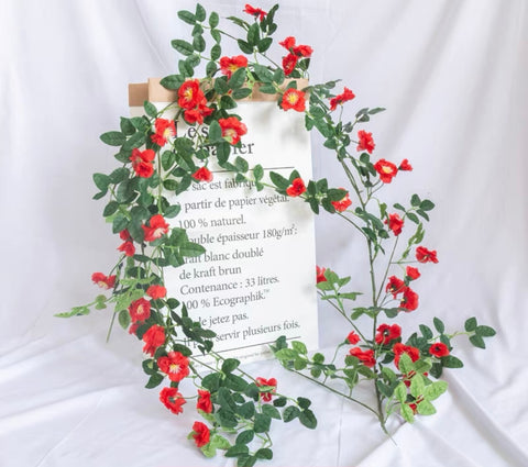 Green leaf Garland with red flower wedding greenery 2.2m