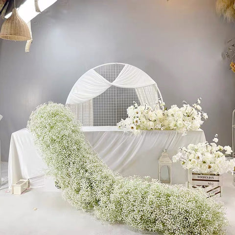 White baby’s breath Table Runner Artificial Flower Rose Hydrangea Arrangement (price for per meter )