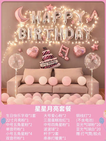 Happy Birthday balloon set Pink