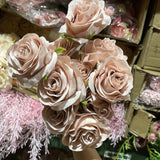 Peach skin dusty pink mauve Artificial Diamond Rose Bunch 10 head