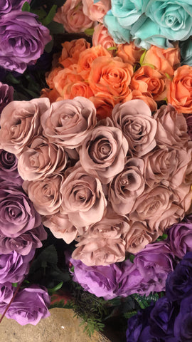 Artificial Flower Rose Bunch with leaf 18 head (Mauve)