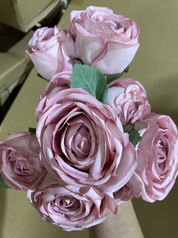 Artificial Rose 9 Head Bunch Pink GEM