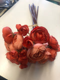 Orange (2 tone) Ranunculus bunch artificial wedding decor (6xMini Silk flower)