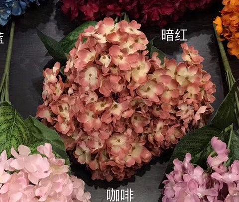 Coffee orange new Hydrangea Bunch 6 head silk fall Color