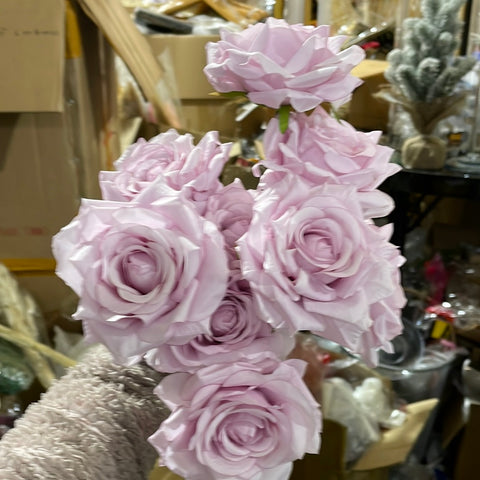 Light Lilac Purple Pink Artificial Flower Rose Bunch 9 head