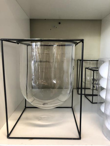 Metal Black stand with glass vase 4''D X 5.9H (medium)